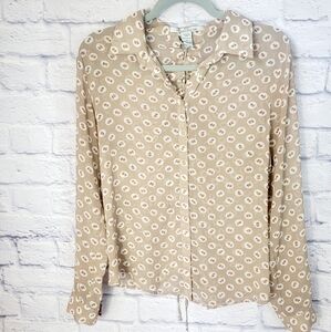American Rag Button Down Cream Floral Ditsy Long Sleeve Blouse - Small